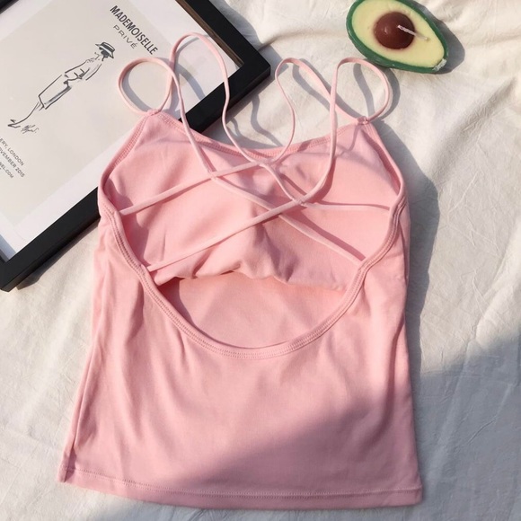Tank top padded Strappy back womens pink - Picture 1 of 6